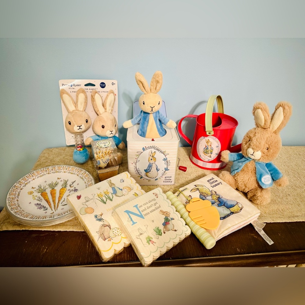 🥕🐇 9-Piece Gender Neutral Peter Rabbit Party Decor, Props, & Toy Set